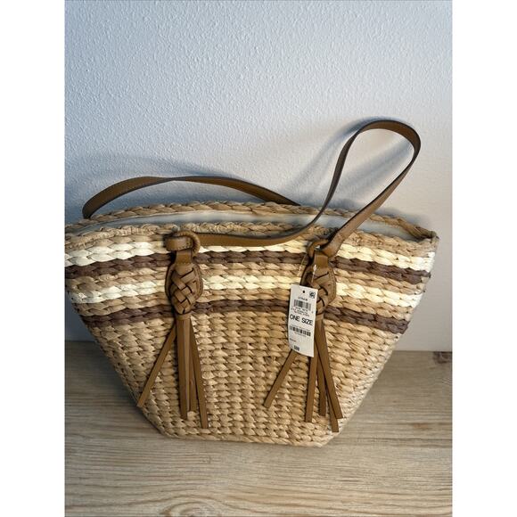 Style & Co Straw Tote Natural Stripe New NWT $99 Retail Brand - Picture 1 of 5